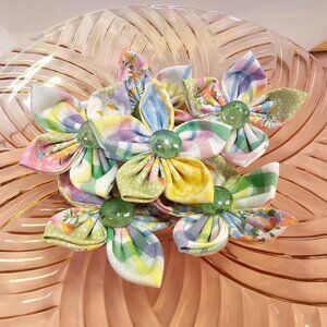 6pc Joyful Garden Fabric Flower Set, Bright & Colorful Pastels, Green Centers